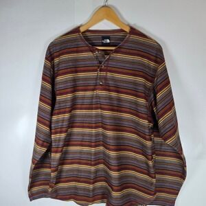The North Face Vintage Fleece Henley Pullover Striped Mens Medium Made in USA